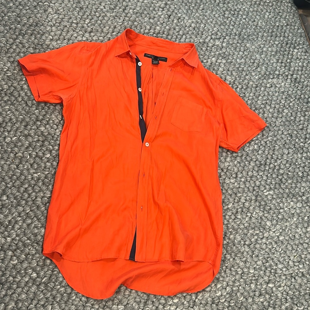 Marc Jacobs Mens Utility Sole/Cotton Blend Bright Red Button-Down Tee